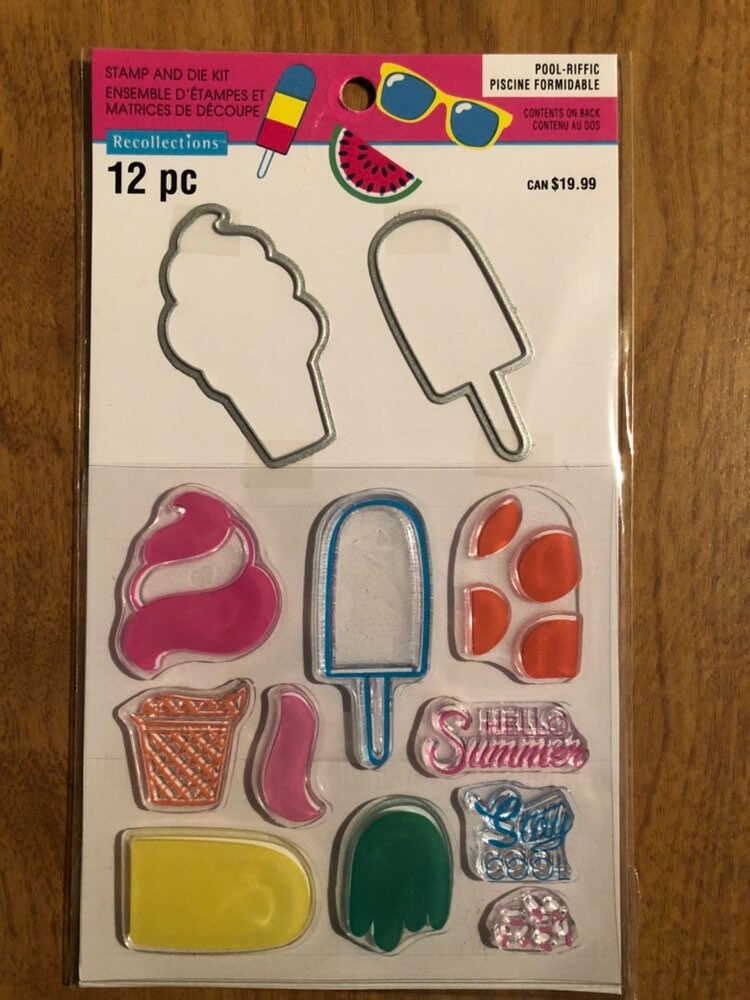 Recollections 12 Piece Pool-Riffic, Ice Cream Stamp and Die Kit, For Card Making