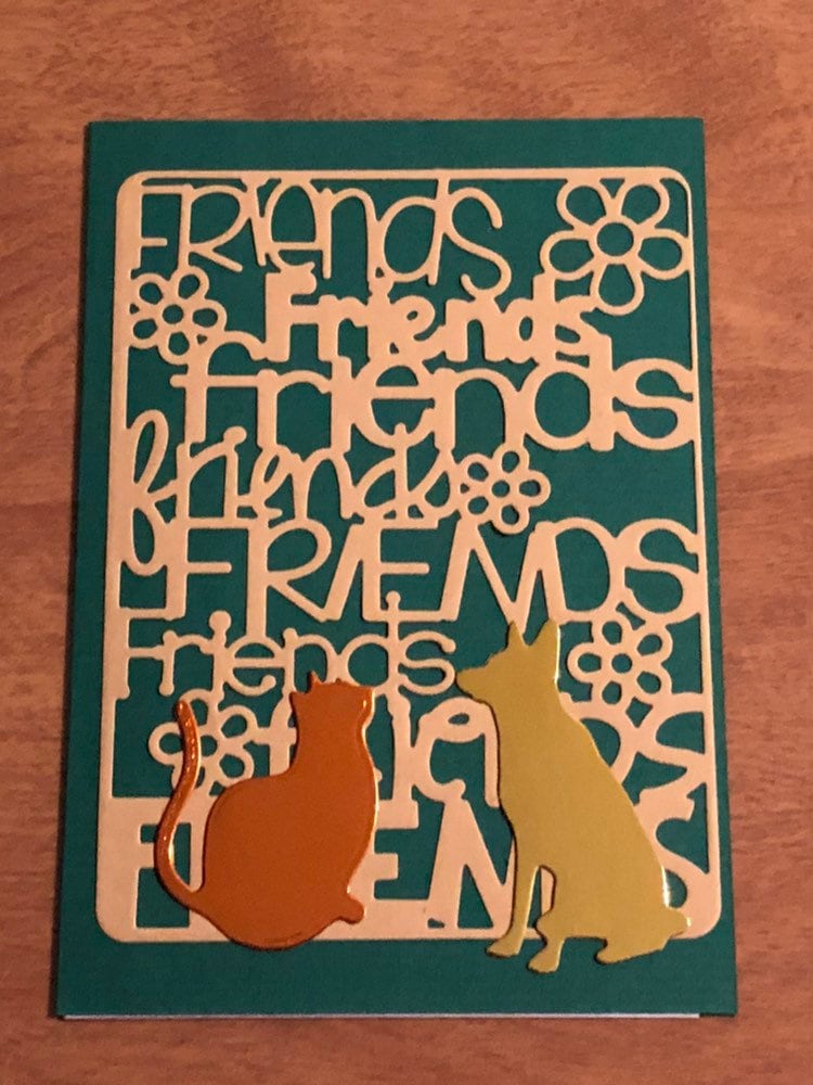 Friends Card with Dog and Cats or Hearts or Dogs Handmade Cards, 4x5.75