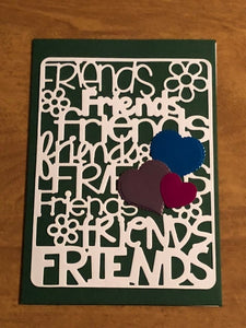 Friends Card with Dog and Cats or Hearts or Dogs Handmade Cards, 4x5.75" 10.5x15cm