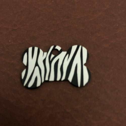 Zebra Pattern Design, Small Black Bone Personalized Aluminum Tag Diamond Engraved, Dog Tag, Puppy Tag, Pet Tag, ID Tags, For Collars, ZPDSBB