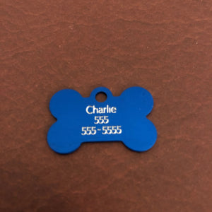 Paw Print Pattern Design, Small Blue Bone, Personalized Aluminum Tag, Diamond Engraved, Dog Tag, Pet Tag, ID Tags, For Dog Collars, SPPSBB