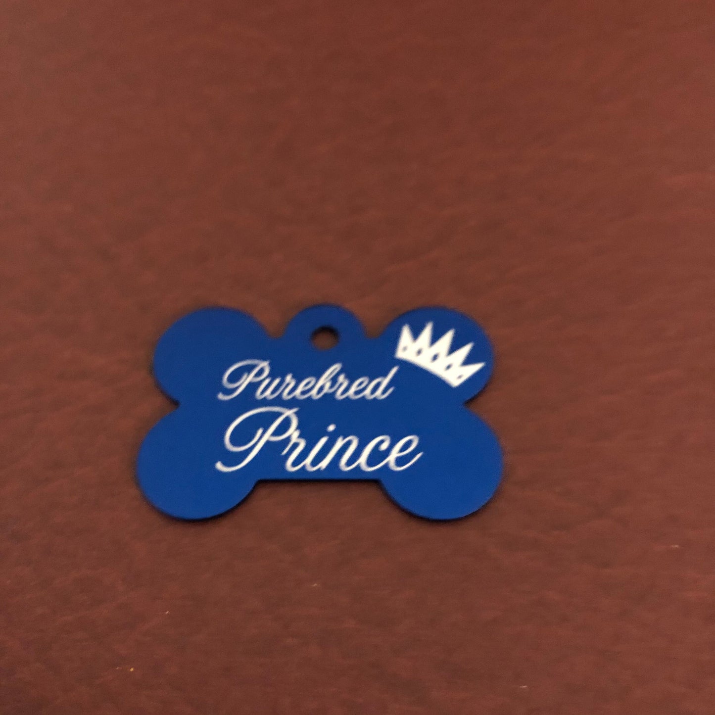 Purebred Prince, Large Blue Bone, Personalized Aluminum Tag, Diamond Engraved, Dog Tag , Puppy Tag, For Dog Collar, For Puppy Collar PBPLBB