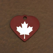 Load image into Gallery viewer, Maple Leaf, Small Red Heart Aluminum Tag, Personalized Diamond Engraved, Pet tag, Cat tag, For Bags, For Backpacks, Dog for Collars. MLSRH