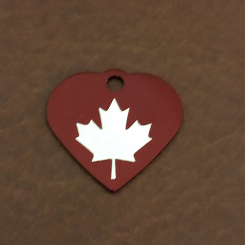 Maple Leaf, Small Red Heart Aluminum Tag, Personalized Diamond Engraved, Pet tag, Cat tag, For Bags, For Backpacks, Dog for Collars. MLSRH