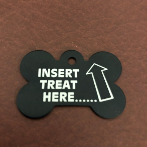 Insert Treat Here Large Black Bone Dog Tag Personalized Aluminum Tag Diamond Engraved Dog Tag Cat Tag Small Animal Tag Kitty Tag Puppy