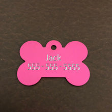 Load image into Gallery viewer, Peace Sign, Large Pink Bone, Personalized Aluminum Tag, Diamond Engraved, Dog Tag, Cat Tag, Small Animal Tag, Human ID Tag, Kitty Tag, Puppy