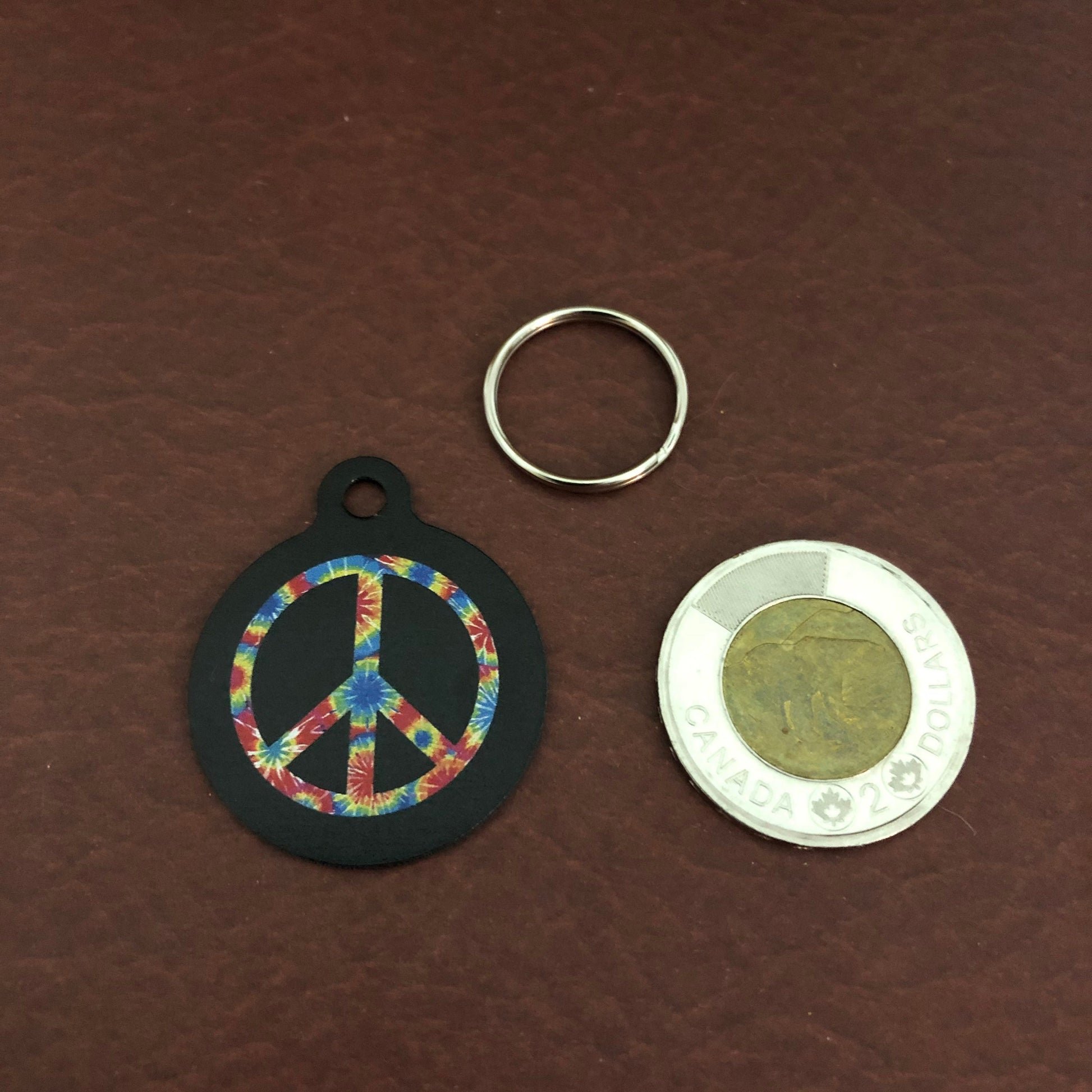 Tie-Dyed Peace Symbol Large Circle Tag Personalized Aluminum Tag Diamond Engraved Dog Tag Cat Tag Puppy Tag Kitty Tag