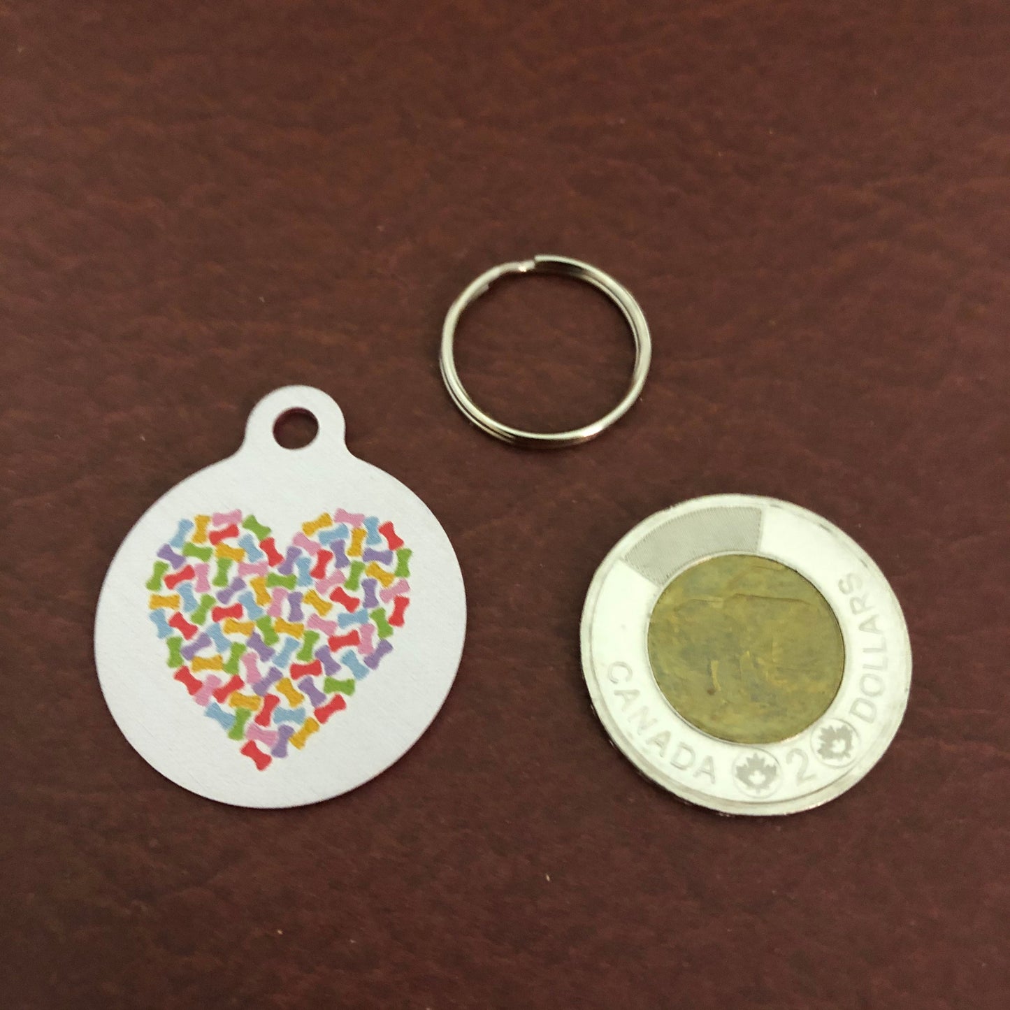 Heart With Bones Dog Tag Cat Tag Large Circle Tag Personalized Aluminum Tag Diamond Engraved Puppy Tag Kitty Tag For Dog Collar