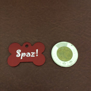 Spaz! Large Red Bone Personalized Aluminum Tag Diamond Engraved Dog Tag Puppy Tag SPAZLRB