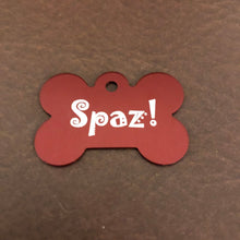 Load image into Gallery viewer, Spaz! Large Red Bone Personalized Aluminum Tag Diamond Engraved Dog Tag Puppy Tag SPAZLRB