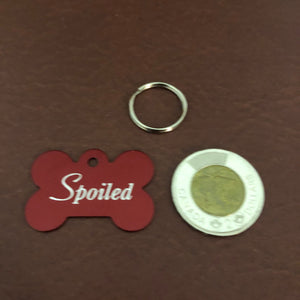 Spoiled Large Red Bone Personalized Aluminum Tag Diamond Engraved Dog Tag Puppy Tag