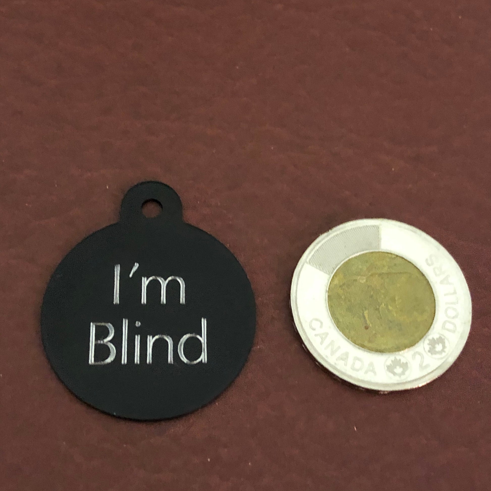 I'm Blind, Large Circle Aluminum Tag, Personalized Diamond Engraved, Cat Tag, Dog Tag, Puppy Tag, ID Tags, For Dog Collar, For Cat Collar