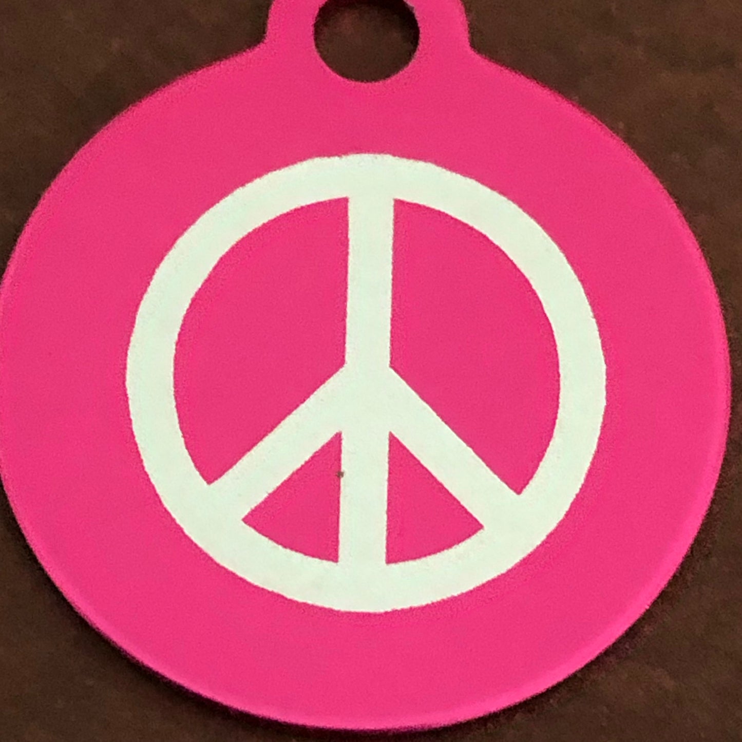 Peace Sign, Small Circle Pink Aluminum Tag, Personalized Diamond Engraved, Dog Tag, ID Tag, Cat Tag, Kitten Tag ,Puppy Tag, For Dog Collar