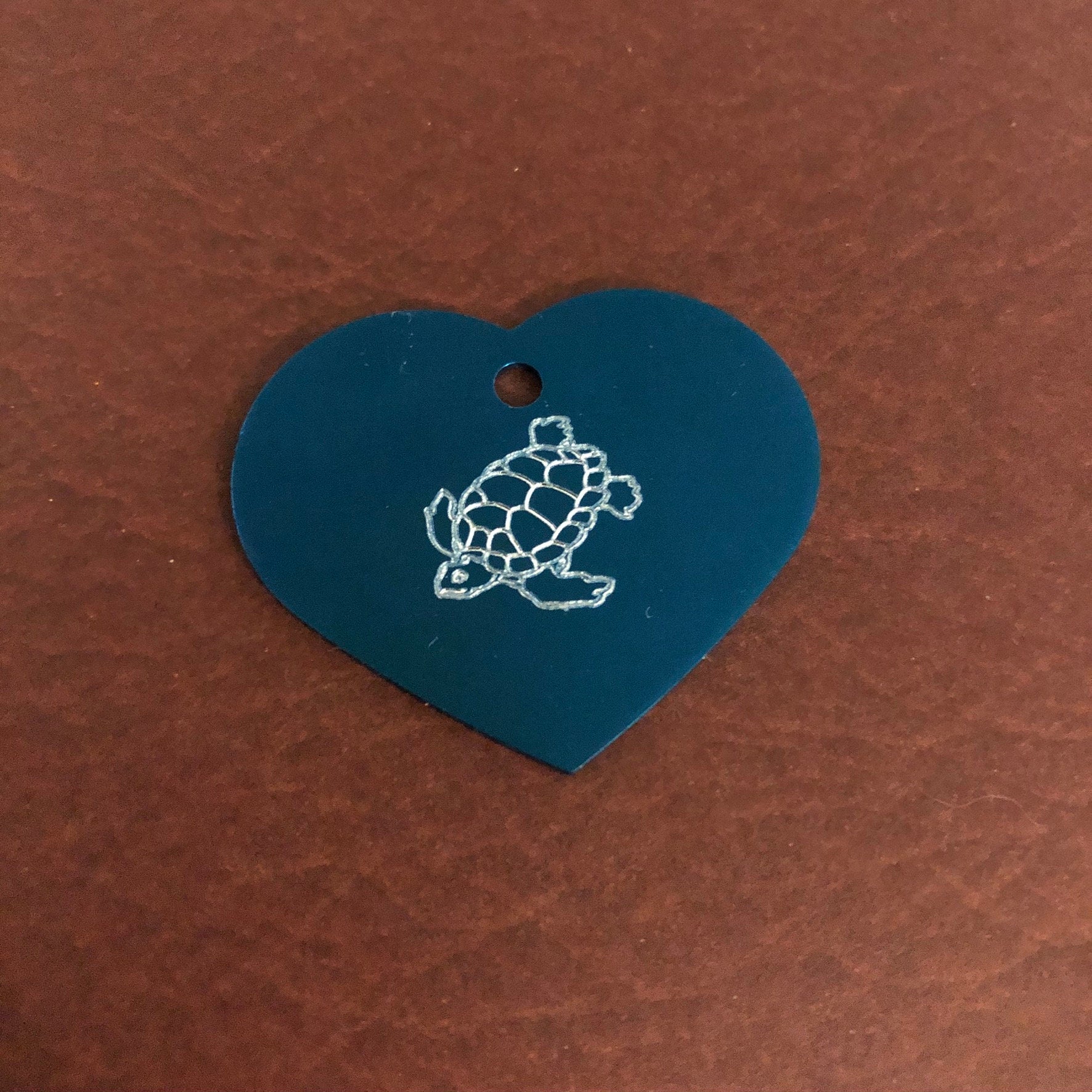 Turtle Large Heart Aluminum Tag, Personalized Diamond Engraved, Pet Tag, Cat Tag, Dog Tag, id tag, for Bags, Backpacks, Key Chains CA9APLHT