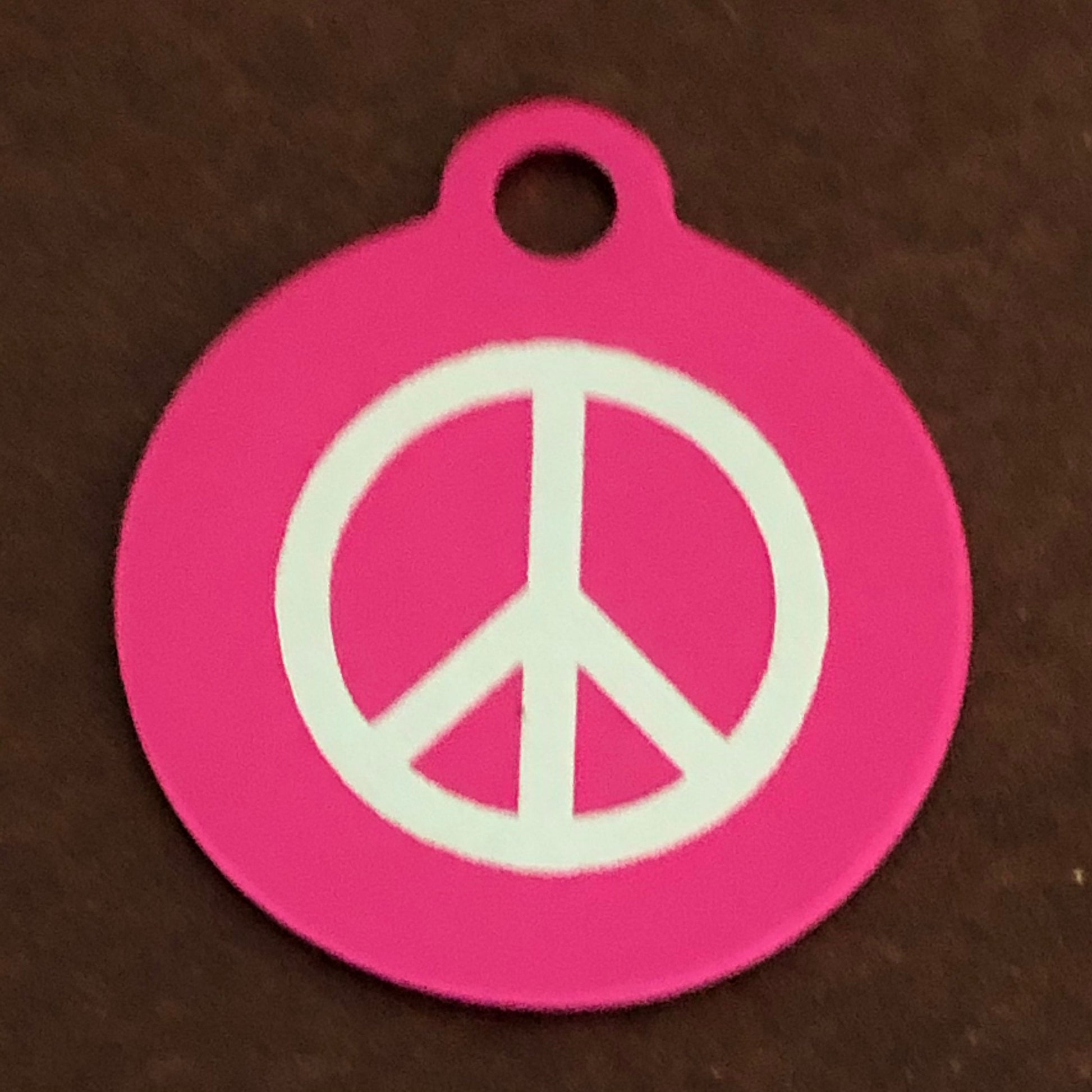 Peace Sign, Small Circle Pink Aluminum Tag, Personalized Diamond Engraved, Dog Tag, ID Tag, Cat Tag, Kitten Tag ,Puppy Tag, For Dog Collar