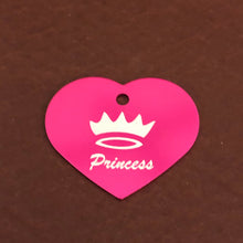 Load image into Gallery viewer, Princess Crown, Large Pink Heart, Aluminum Tag, Diamond Engraved, Personalized Dog Tag Cat Tag For Dog Collars For Cat Collars For Backpacks