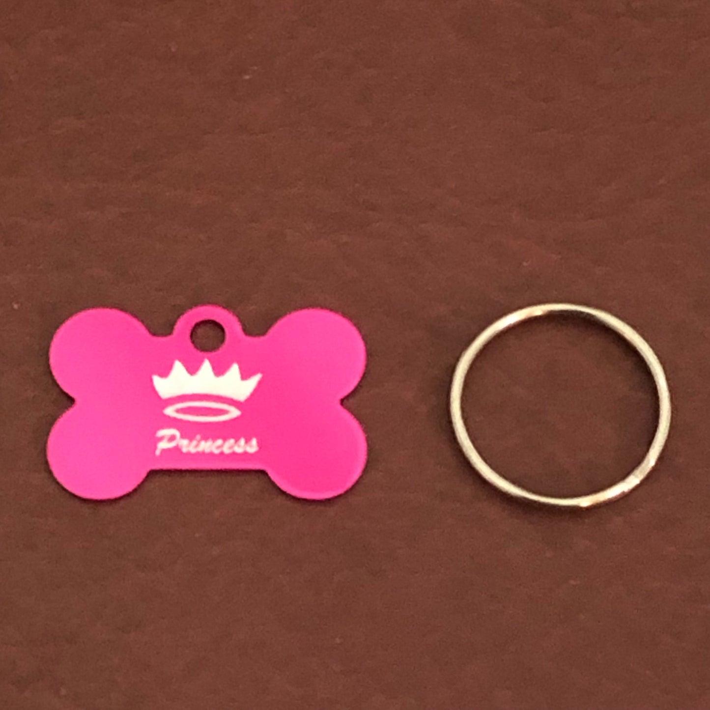 Princes Crown Design, Small Pink Bone, Personalized Aluminum Tag, Diamond Engraved, Dog Tag, Pet Tag, Puppy, ID Tags For Dog Collars, PCSPB