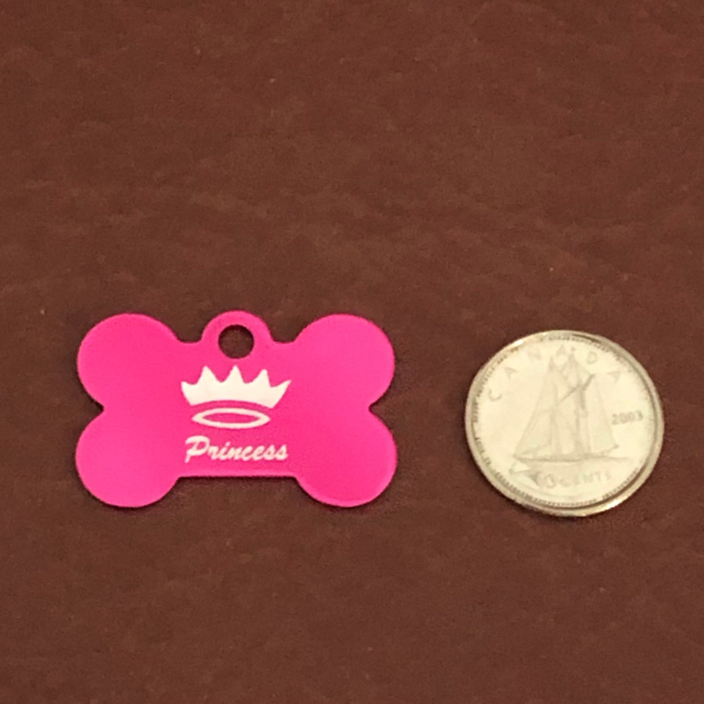 Princes Crown Design, Small Pink Bone, Personalized Aluminum Tag, Diamond Engraved, Dog Tag, Pet Tag, Puppy, ID Tags For Dog Collars, PCSPB