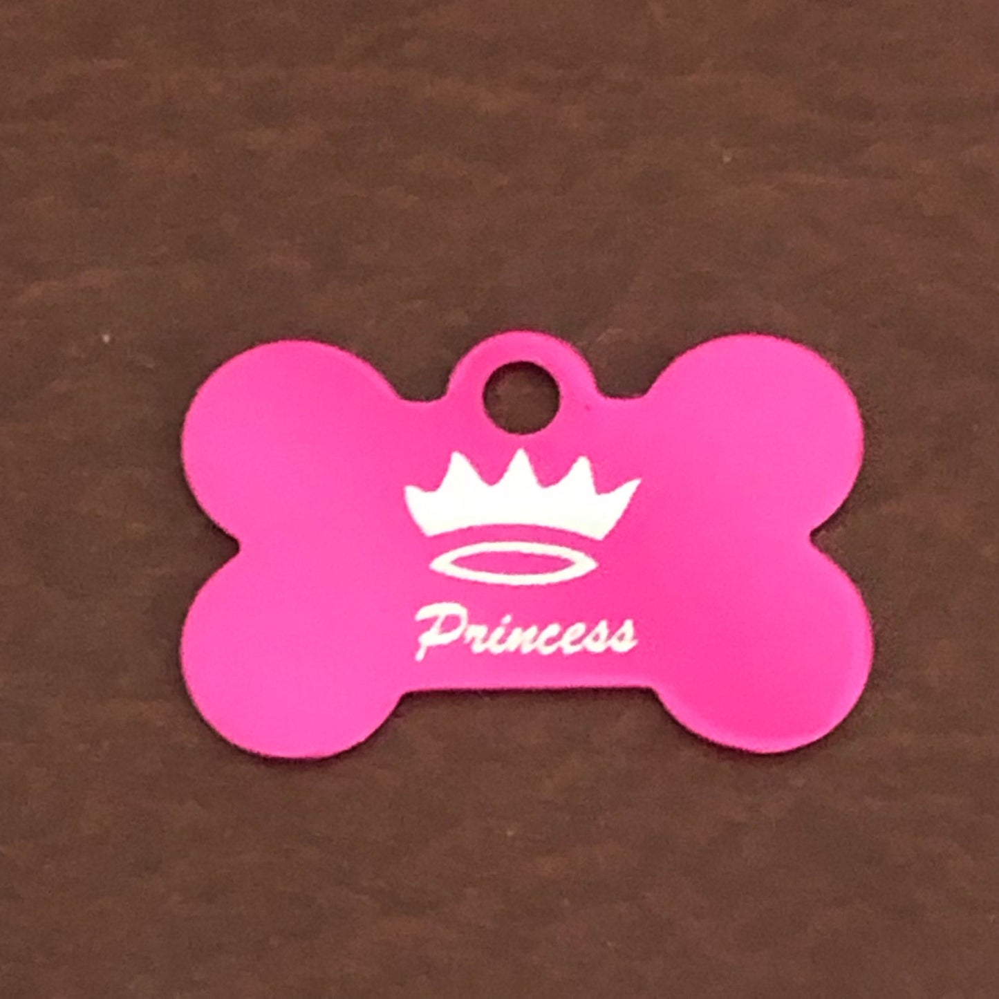 Princes Crown Design, Small Pink Bone, Personalized Aluminum Tag, Diamond Engraved, Dog Tag, Pet Tag, Puppy, ID Tags For Dog Collars, PCSPB