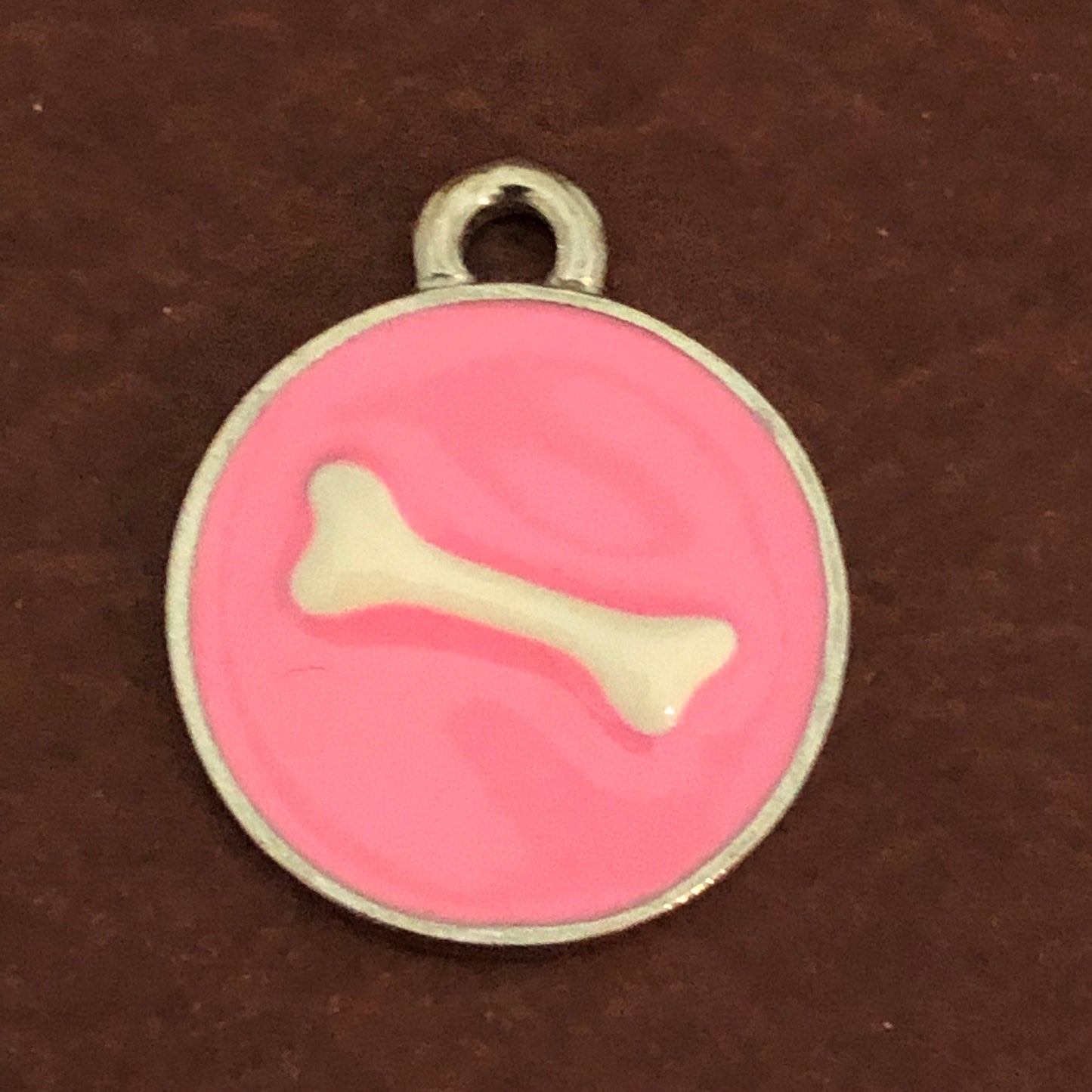 Pink Bone Small Pewter Circle Tag Personalized Diamond Engraved Dog Tag, For Dog Collar, PBSPC