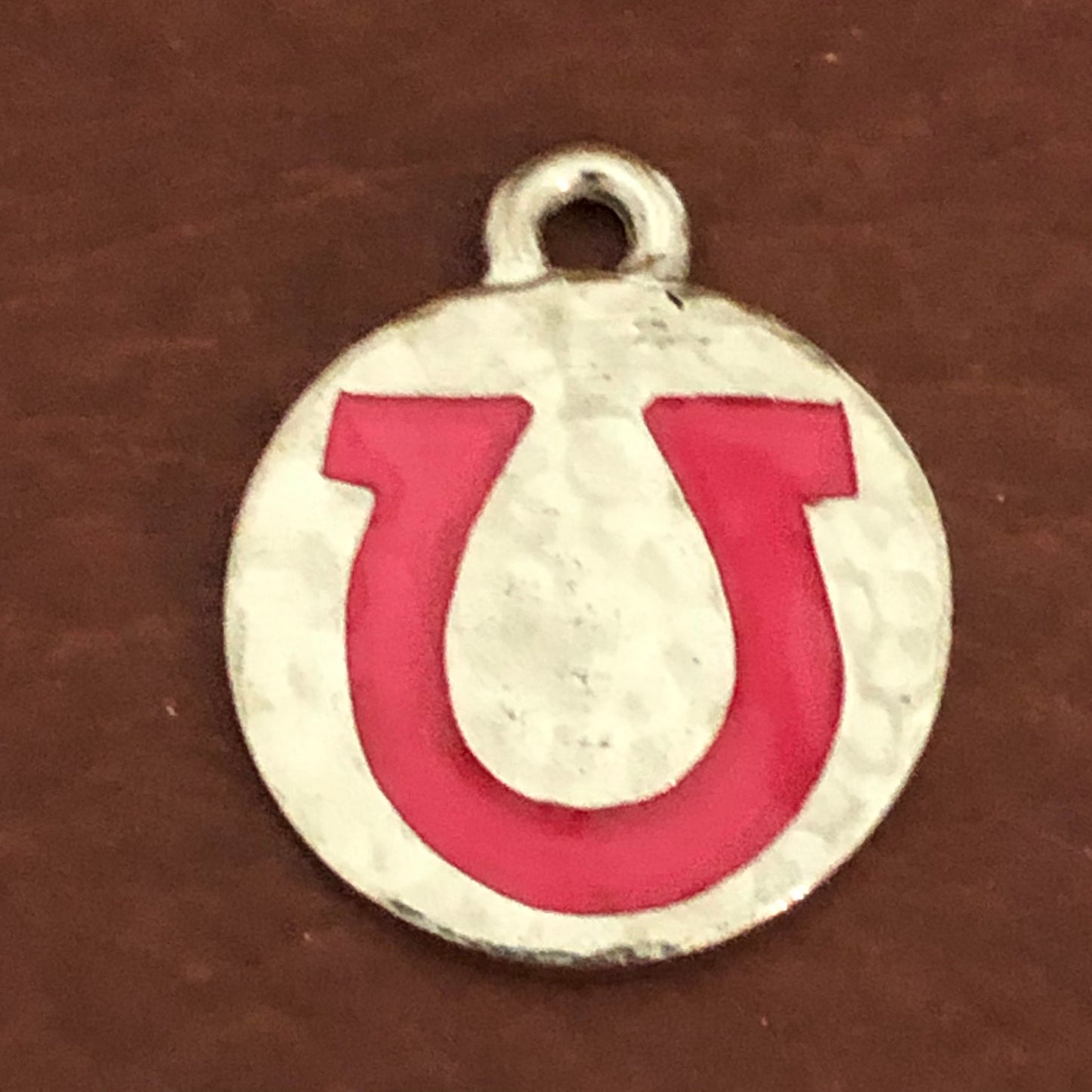 Hammered Horseshoe Tags, Pink Horseshoe, Small Pewter Circle Tag Personalized Diamond Engraved Dog Tag, Cat Tag For Dog Collar, Cat Collar