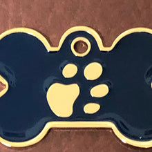 Load image into Gallery viewer, Paw Tag, Large Blue Bone Gold Plated Brass Tag, Pawsh Tag, Diamond Engraved Personalized Dog Tag Puppy Tag, For Dog Collars, PTLBEBG