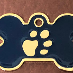 Paw Tag, Large Blue Bone Gold Plated Brass Tag, Pawsh Tag, Diamond Engraved Personalized Dog Tag Puppy Tag, For Dog Collars, PTLBEBG