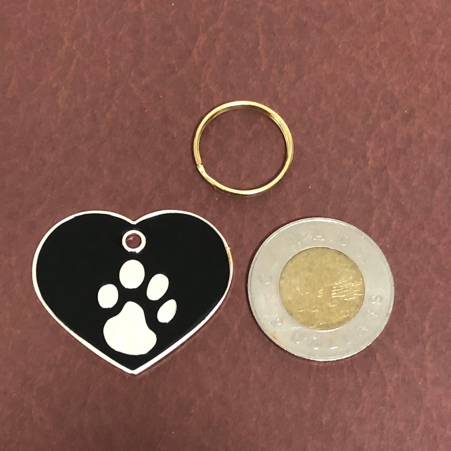 Paw Tag, Large Black Heart Silver Plated Brass Tag, Pawsh Tag, Diamond Engraved Personalized Dog Tag Cat Tag For Dog Collars, PTLBKHS