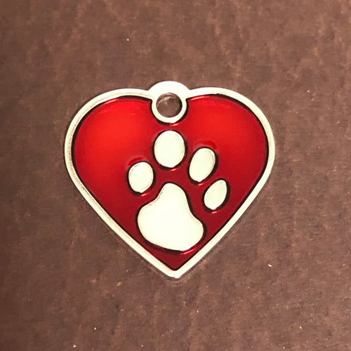 Paw Tag, Small Red Heart, Silver Plated Brass Tag, Pawsh Tag, Diamond Engraved Personalized Dog Tag, Cat Tag For Dog Collar, Cat id, PTSRHS