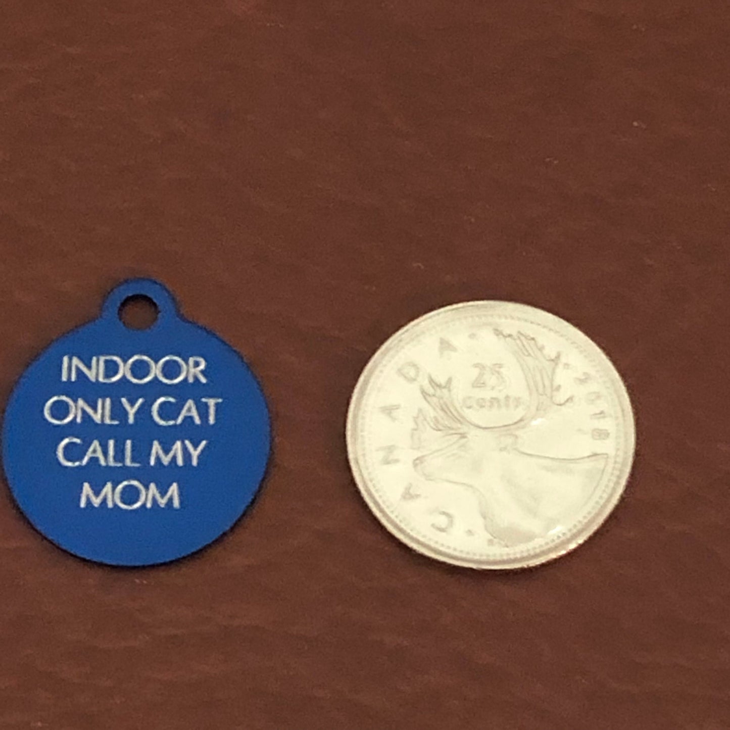 Indoor Only Cat Call My Mom, Small Circle Aluminum Tag