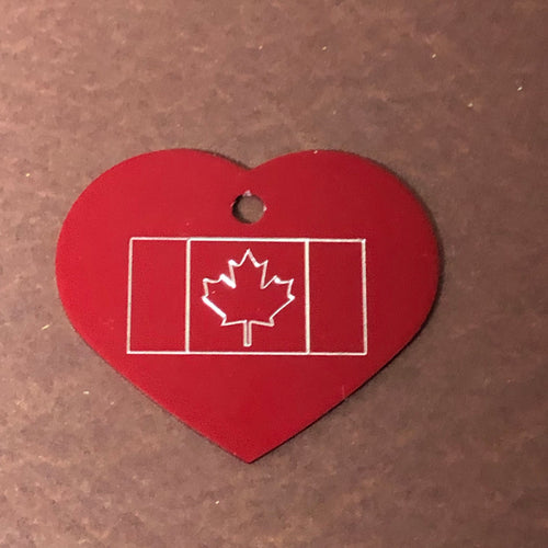 Canadian Flag, Large Heart Aluminum Tag, Personalized Diamond Engraved, Personal ID Tag, For Bags, Backpacks, Key Chains, CA2APLHT