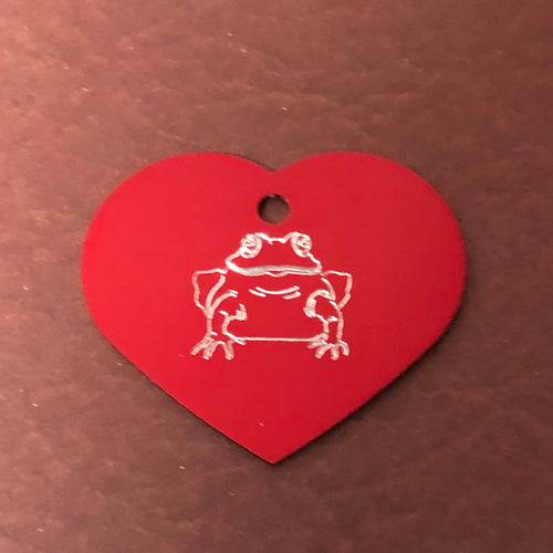 Frog, Large Heart Aluminum Tag, Personalized Diamond Engraved, Pet Tag, Cat Tag, Dog Tag, ID Tag, For Bags, Backpacks, Key Chain, CAatAPLHT