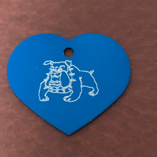 Bulldog, Large Heart Aluminum Tag, Personalized Diamond Engraved, For Cat Tag, Dog Tag, ID Tag, Bags, Backpacks, Key Chain, CAjAPLHT