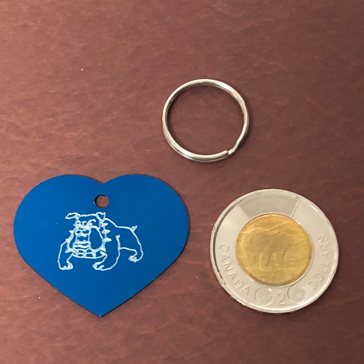 Bulldog, Large Heart Aluminum Tag, Personalized Diamond Engraved, For Cat Tag, Dog Tag, ID Tag, Bags, Backpacks, Key Chain, CAjAPLHT