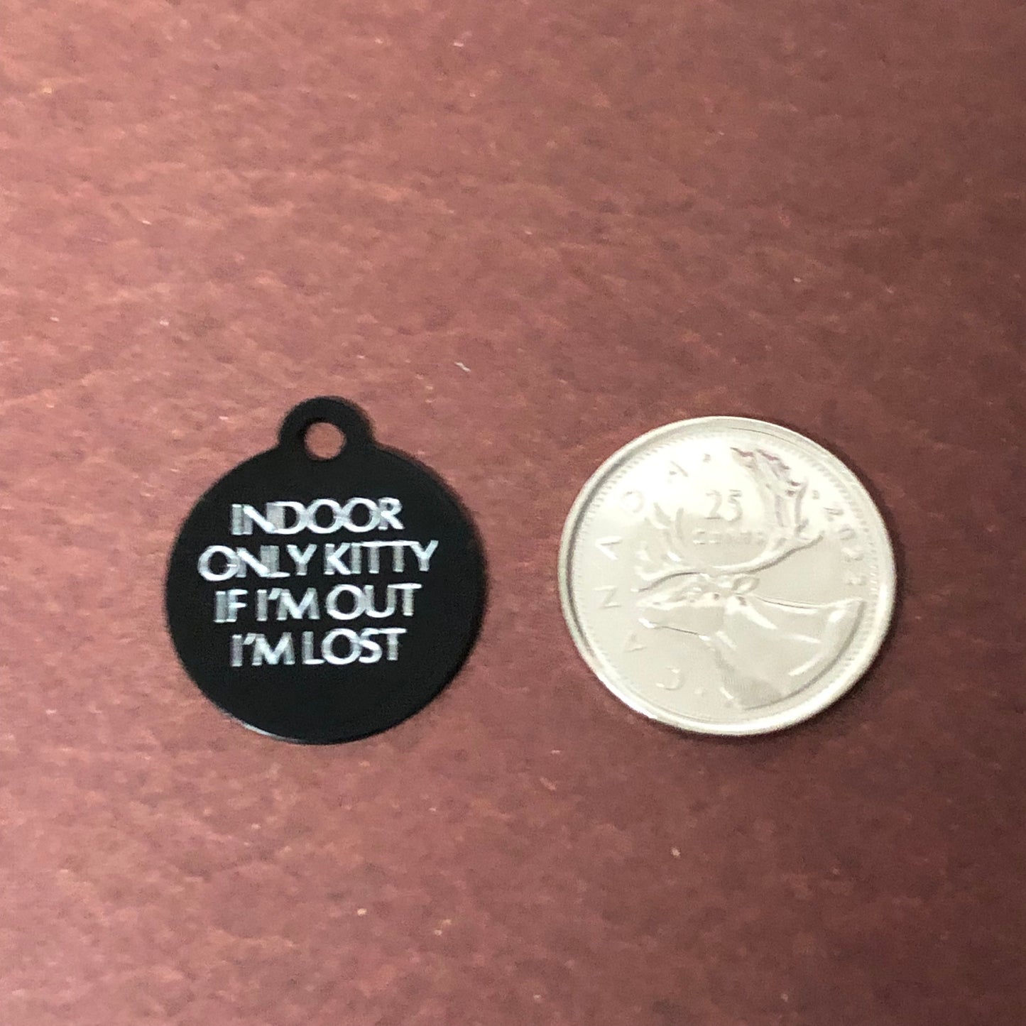 Indoor Only Kitty if I’m out I’m lost Small Circle Aluminum Tag Personalized Diamond Engraved Cat ID Tags