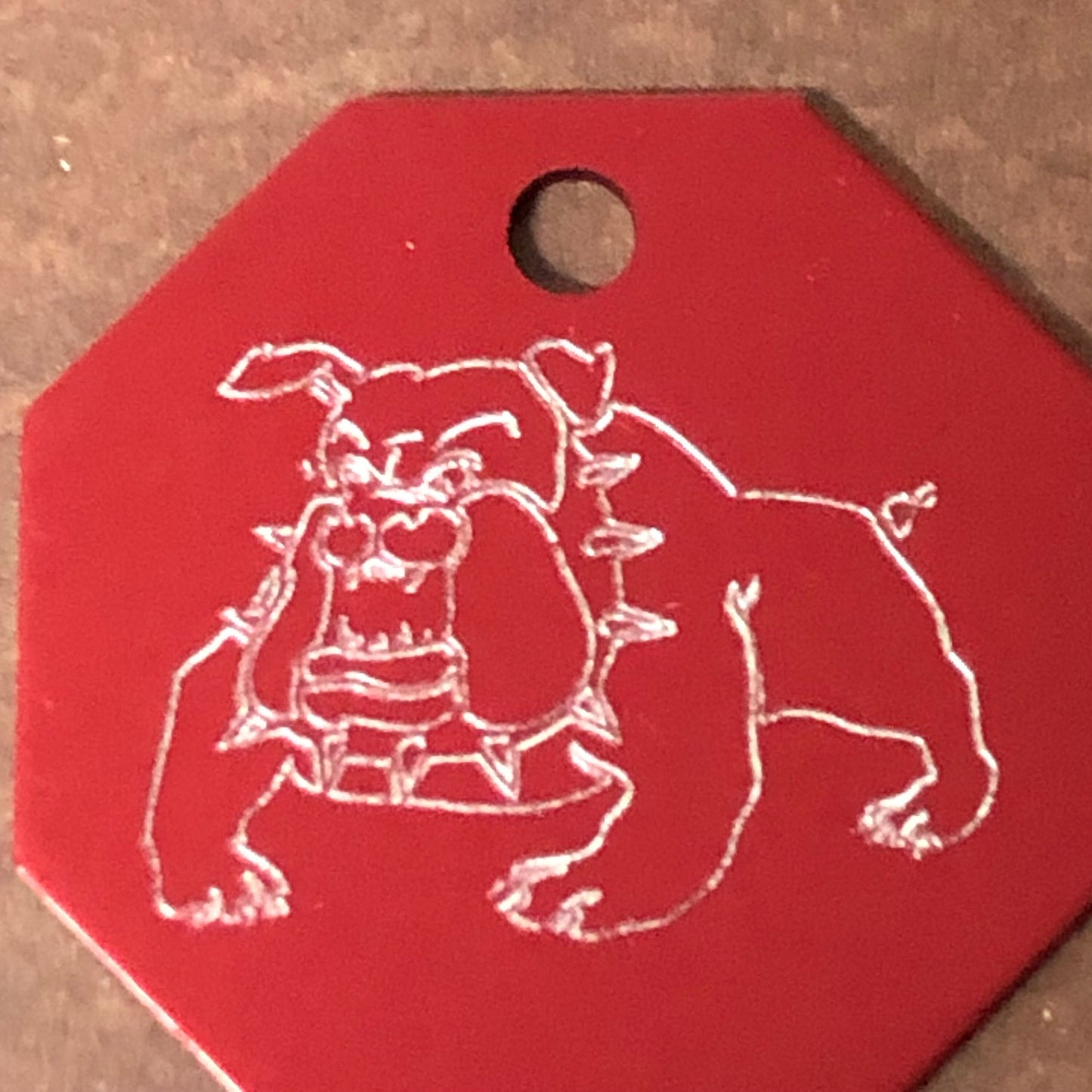 Bulldog, Dog, Large Stop Sign, Personalized Aluminum Tag Diamond Engraved Tag ID For Bags, Key Chains. CAJAPLSS