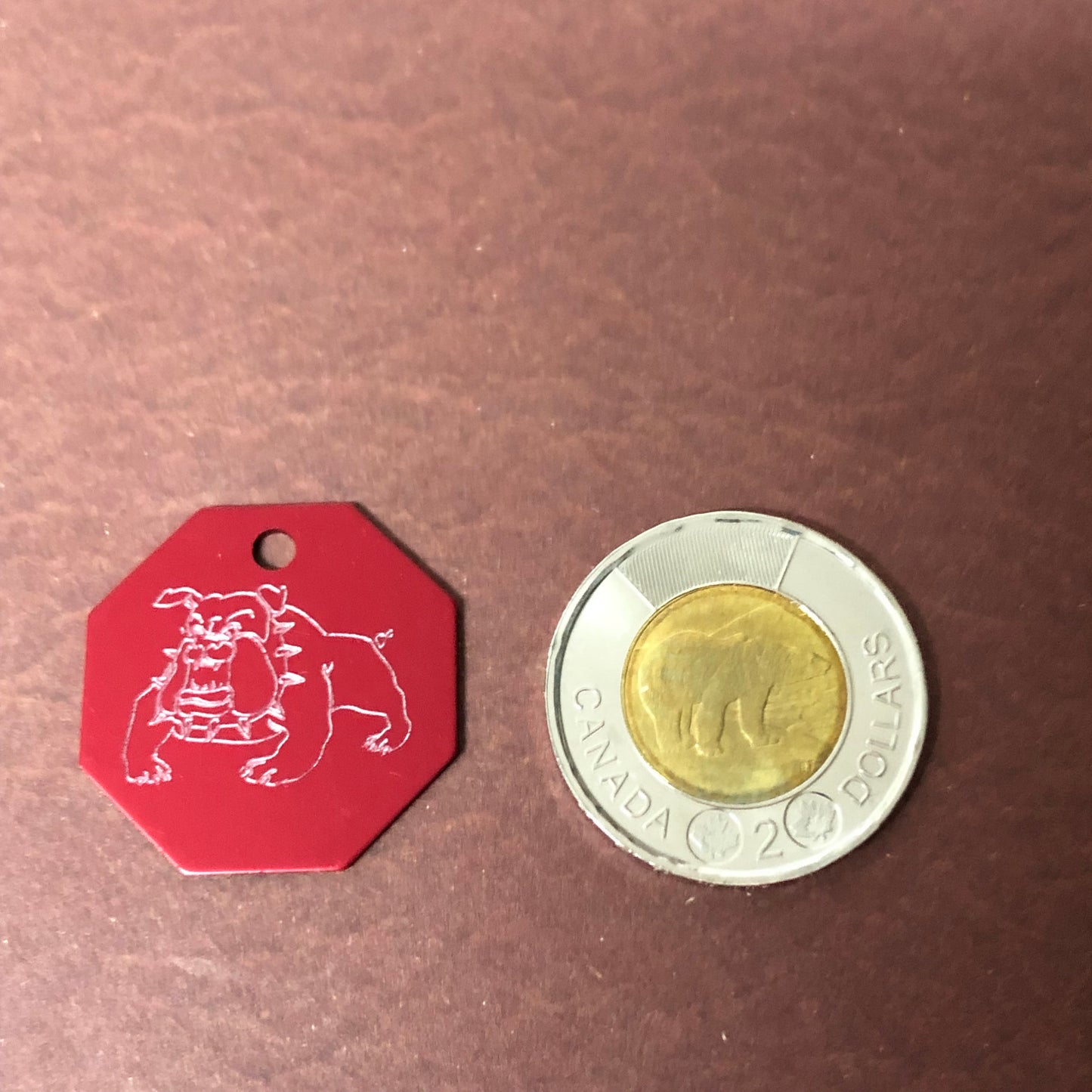 Bulldog, Dog, Large Stop Sign, Personalized Aluminum Tag Diamond Engraved Tag ID For Bags, Key Chains. CAJAPLSS