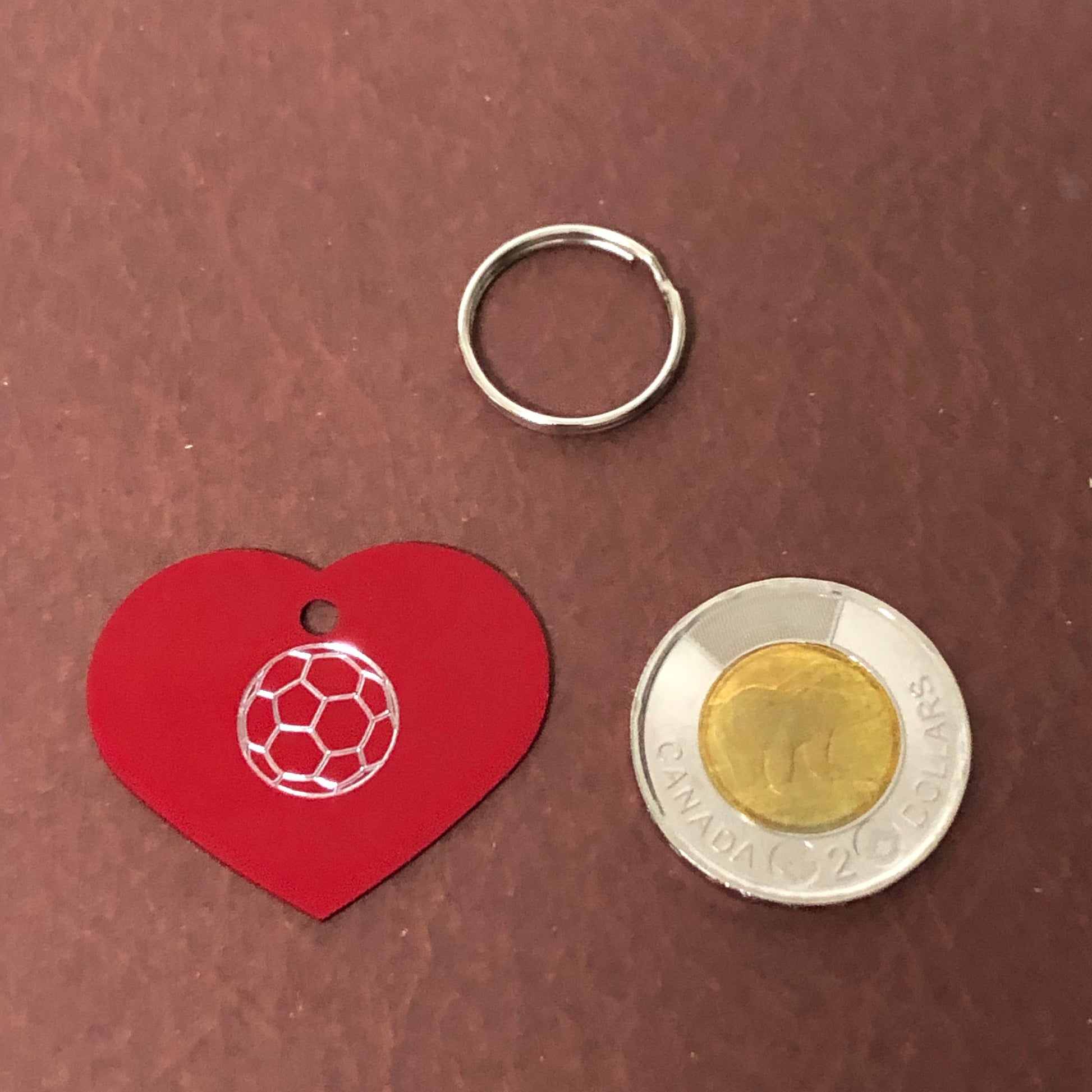 Soccer Ball, Large Heart Aluminum Tag, Personalized Diamond Engraved, For Cat Tag, Dog Tag, ID Tag, Bags, Backpacks, Key Chain, CAxAPLHT