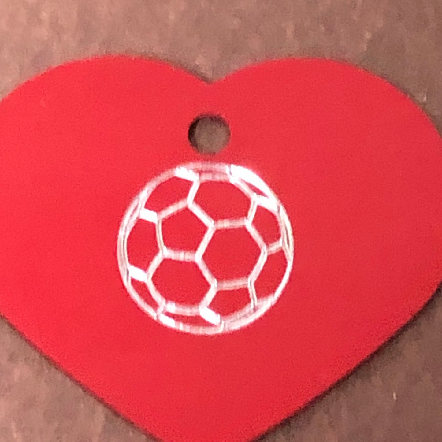 Soccer Ball, Large Heart Aluminum Tag, Personalized Diamond Engraved, For Cat Tag, Dog Tag, ID Tag, Bags, Backpacks, Key Chain, CAxAPLHT