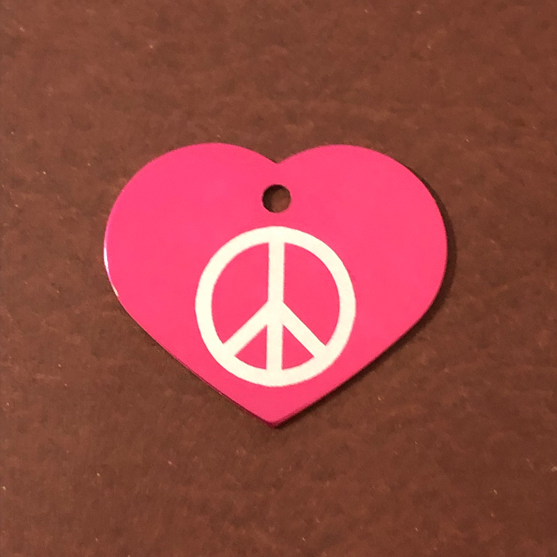 Peace Sign Large Pink Heart Personalized Aluminum Tag, Diamond Engraved, Key Chain, Keychain, For Lost Keys PSLPH