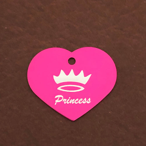 Princess Crown Large Pink Heart Personalized Aluminum Tag, Diamond Engraved, Key Chain, Keychain, For Lost Keys PCPLPH