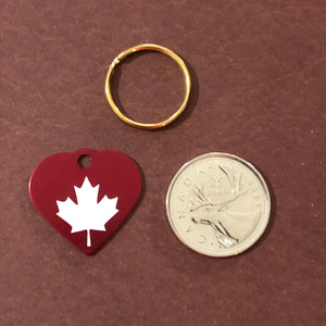 Maple Leaf, Small Red Heart Aluminum Tag, Personalized Diamond Engraved, Pet tag, Cat tag, For Bags, For Backpacks, Dog for Collars. MLSRH