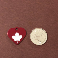 Load image into Gallery viewer, Maple Leaf, Small Red Heart Aluminum Tag, Personalized Diamond Engraved, Pet tag, Cat tag, For Bags, For Backpacks, Dog for Collars. MLSRH