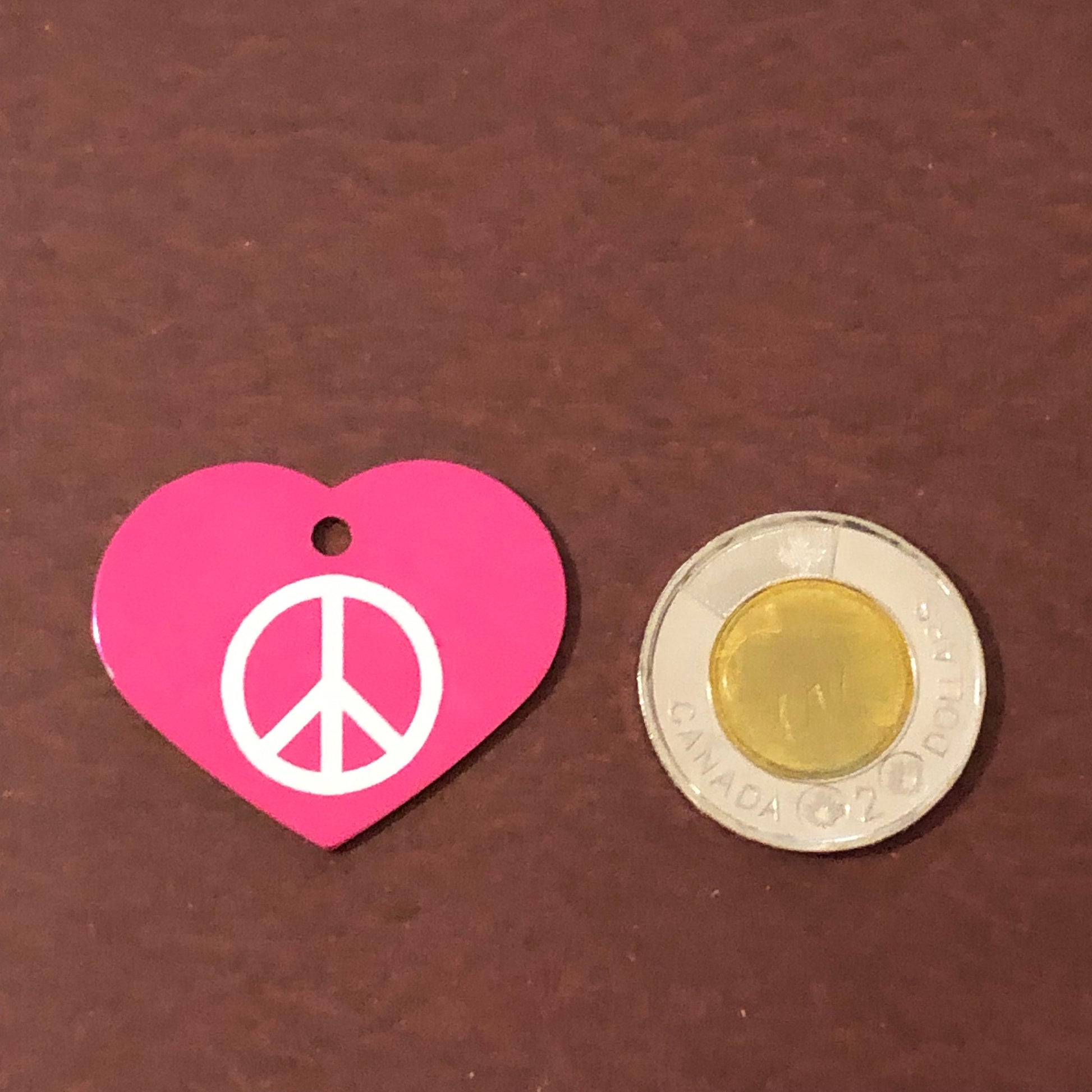 Peace Sign Large Pink Heart Personalized Aluminum Tag, Diamond Engraved, Key Chain, Keychain, For Lost Keys PSLPH