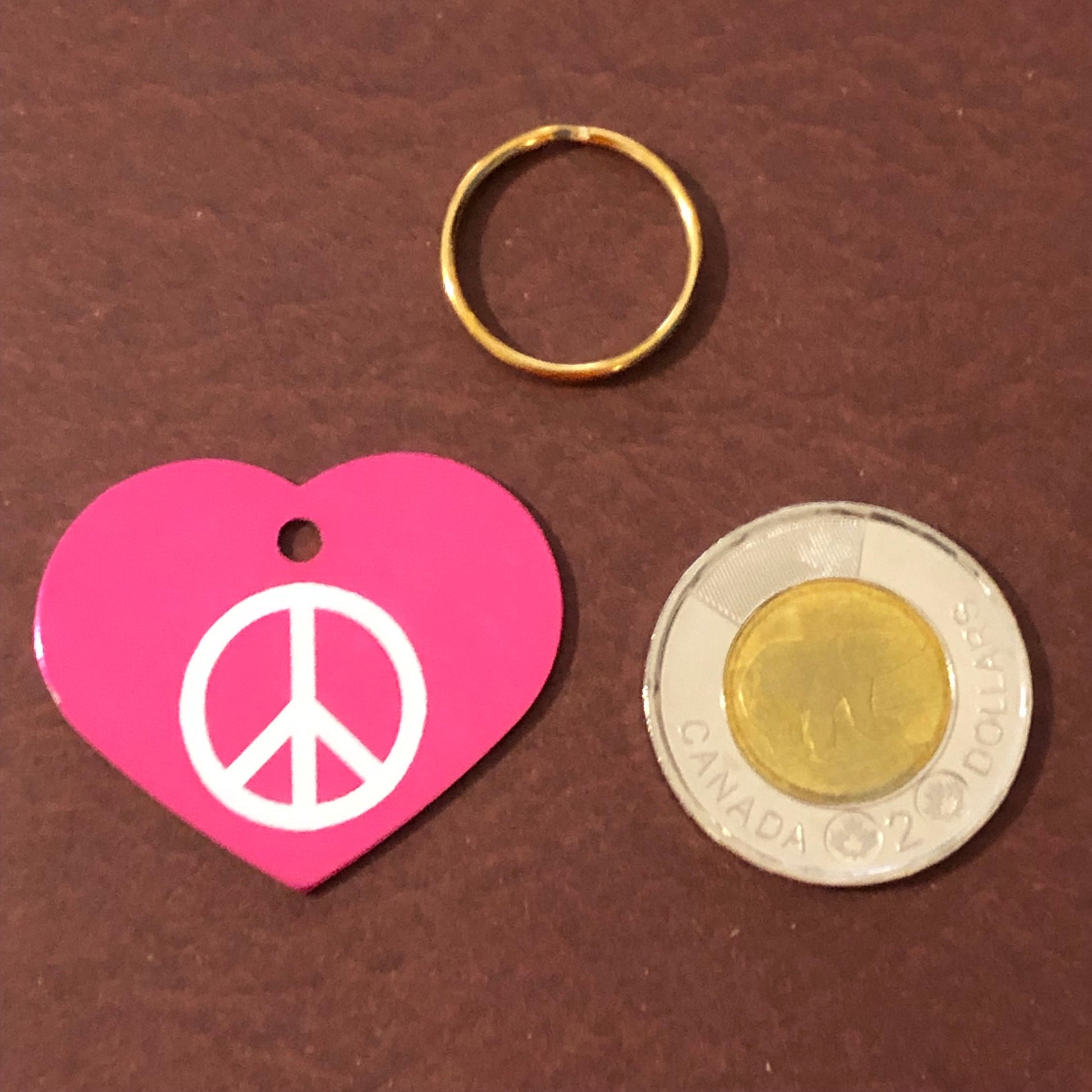 Peace Sign Large Pink Heart Personalized Aluminum Tag, Diamond Engraved, Key Chain, Keychain, For Lost Keys PSLPH