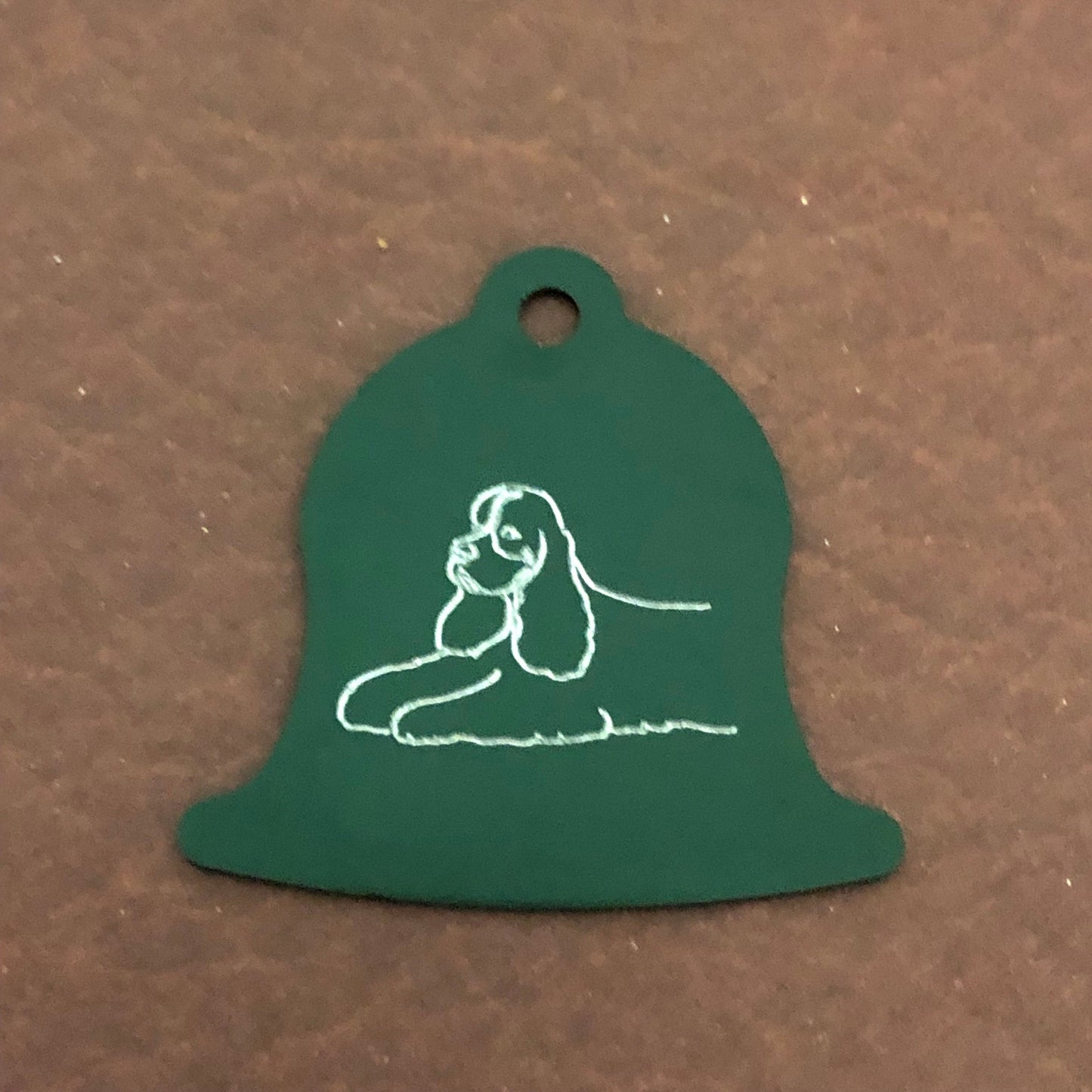 Cocker Spaniel, Dog, Green Bell Personalized Aluminum Tag Diamond Engraved Dog Cat Tag ID Tag Kitty Tag Puppy Tag, Collars CABAPLBT