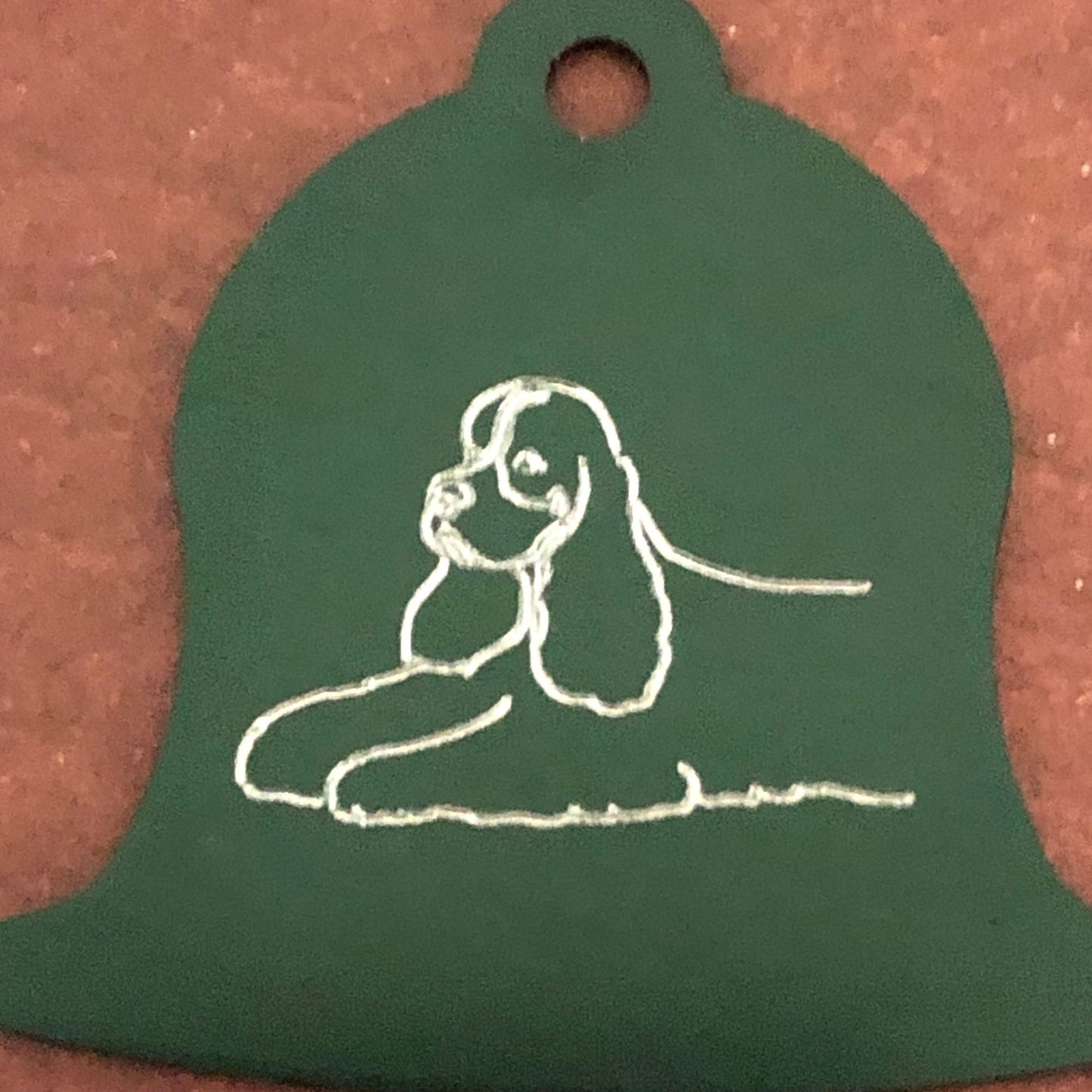 Cocker Spaniel, Dog, Green Bell Personalized Aluminum Tag Diamond Engraved Dog Cat Tag ID Tag Kitty Tag Puppy Tag, Collars CABAPLBT