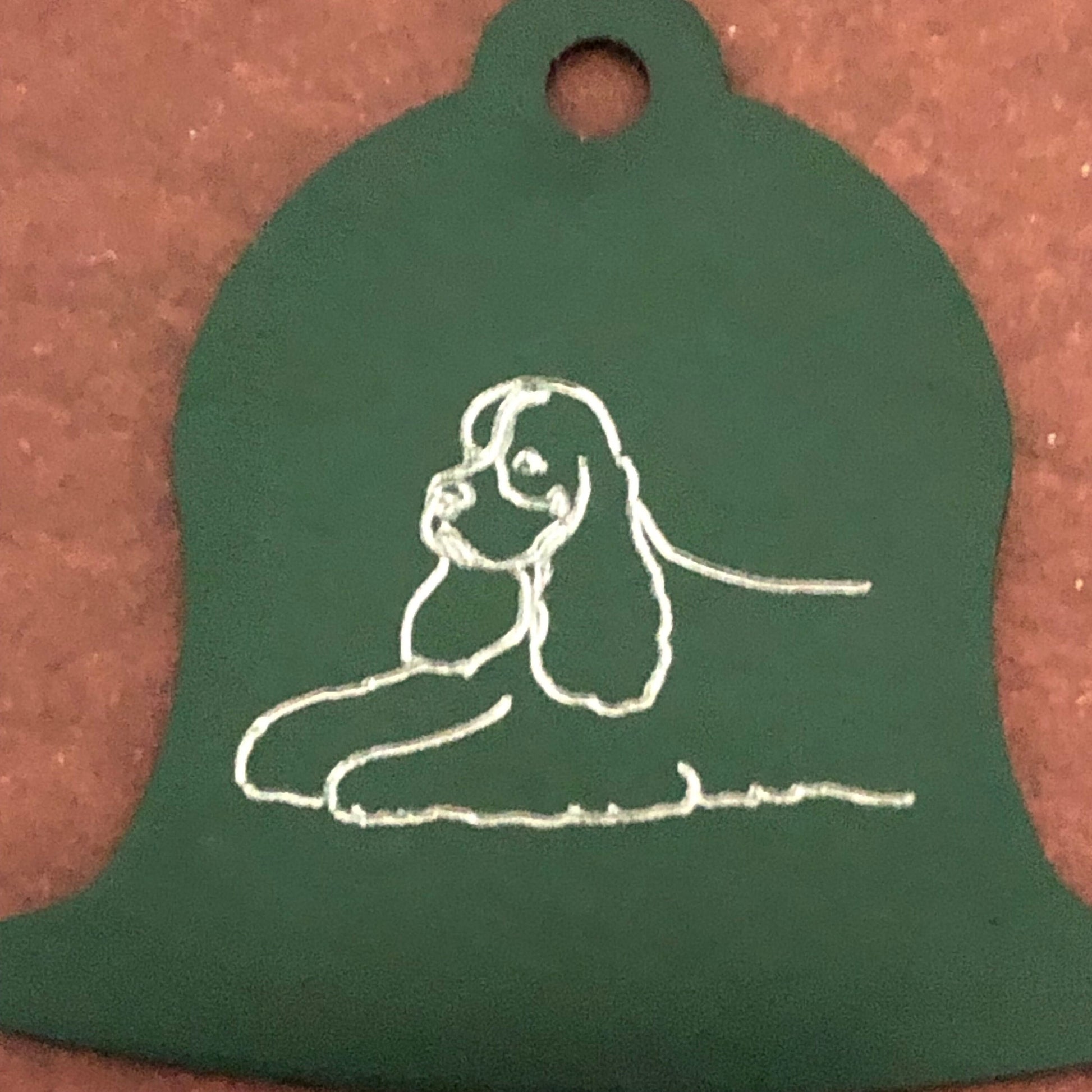 Cocker Spaniel, Dog, Green Bell Personalized Aluminum Tag Diamond Engraved Dog Cat Tag ID Tag Kitty Tag Puppy Tag, Collars CABAPLBT