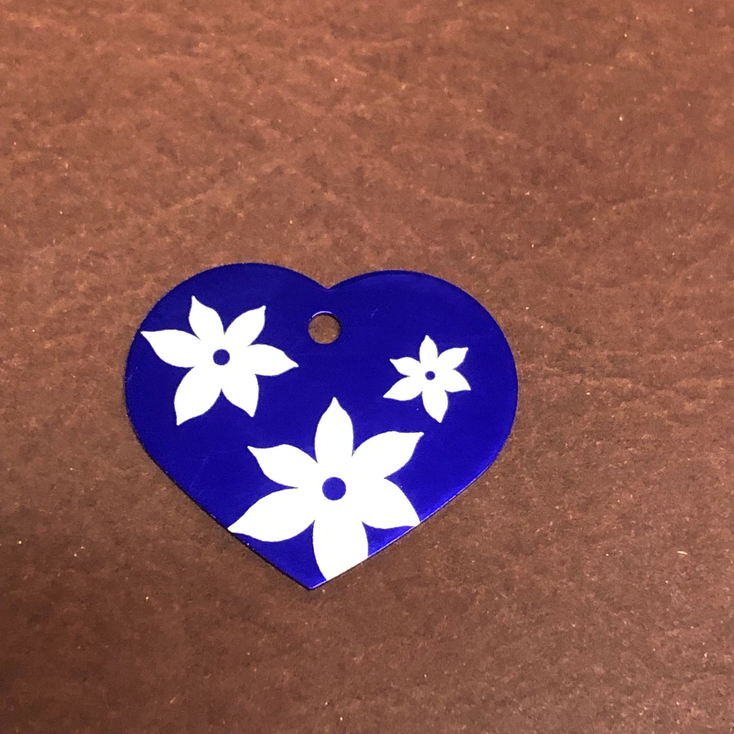 Lily Floral Print Large Purple Heart Personalized Aluminum Tag, Diamond Engraved, Key Chain, Keychain, For Lost Keys LFPLPUH