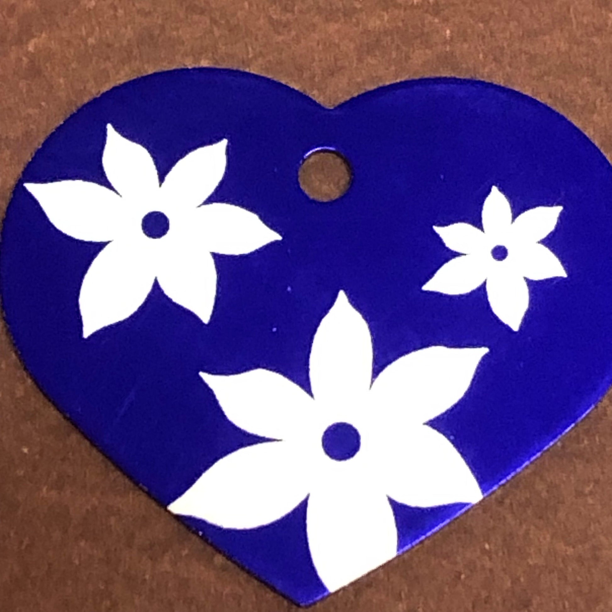 Lily Floral Print. Large Purple Heart Aluminum Tag Diamond Engraved Personalized Dog Tag Cat Tag For Dog Collars For Cat Collars Backpacks